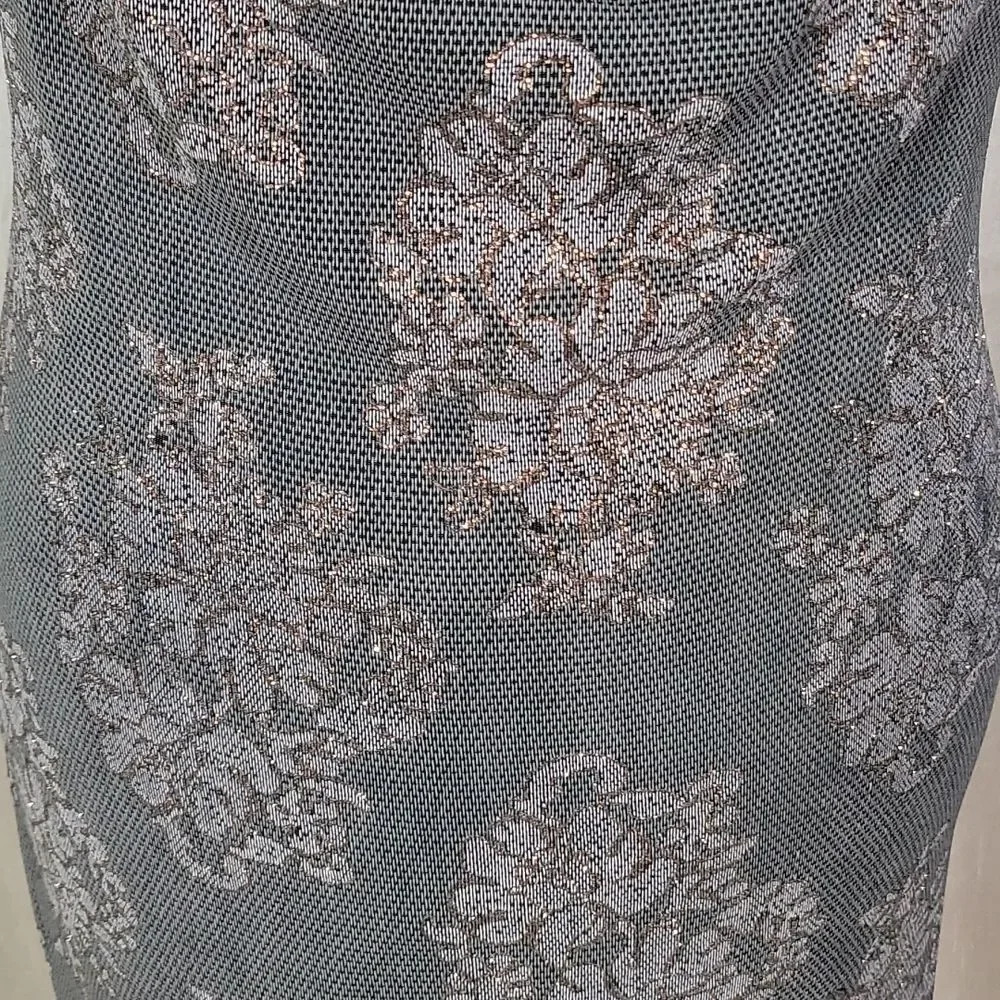 HOURGLASS Brown Floral Glittery Evening Dress Medium - Picture 3 of 12